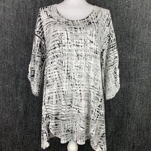 Drawstrings Of Malibu XXS Knit Top High Low 1/2 Sleeve Black White Shirt Womens